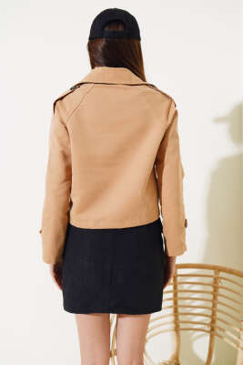 Kol ve Omuz Apoletli Kısa Ceket Camel - Kadın Giyim Modelleri