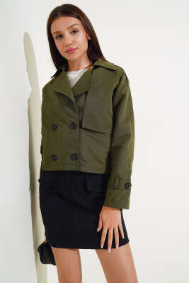 Kol ve Omuz Apoletli Kısa Ceket Haki - Kadın Giyim Modelleri