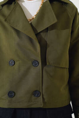 Kol ve Omuz Apoletli Kısa Ceket Haki - Kadın Giyim Modelleri