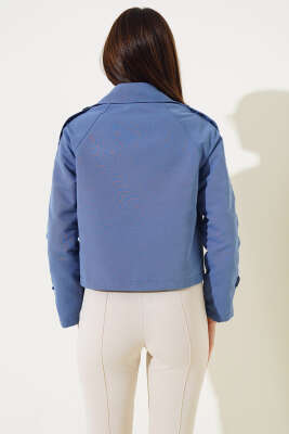 Kol ve Omuz Apoletli Kısa Ceket İndigo - Kadın Giyim Modelleri