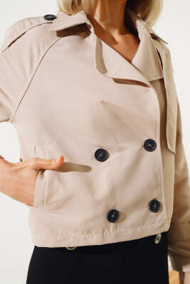 Kol ve Omuz Apoletli Kısa Ceket Latte - Kadın Giyim Modelleri