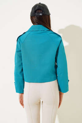 Kol ve Omuz Apoletli Kısa Ceket Petrol Yeşili - Kadın Giyim Modelleri