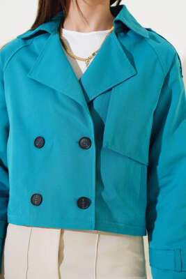 Kol ve Omuz Apoletli Kısa Ceket Petrol Yeşili - Kadın Giyim Modelleri