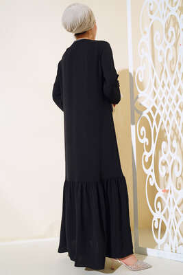 Kol Ve Yakası Ribanalı Elbise Siyah - Thumbnail