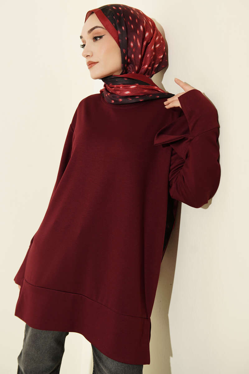 Kol Yırtmaçlı Loyşa Tunik Bordo