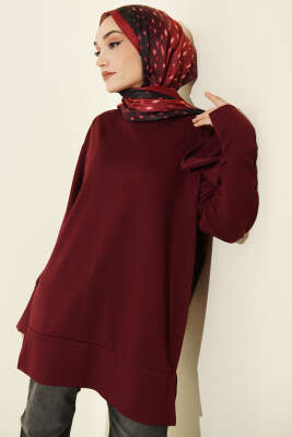Kol Yırtmaçlı Loyşa Tunik Bordo - DESTİNA