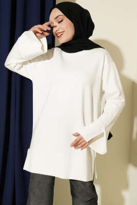 Kol Yırtmaçlı Loyşa Tunik Ekru - DESTİNA