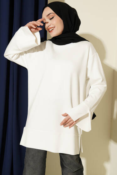 Kol Yırtmaçlı Loyşa Tunik Ekru - Yılın Fırsatı