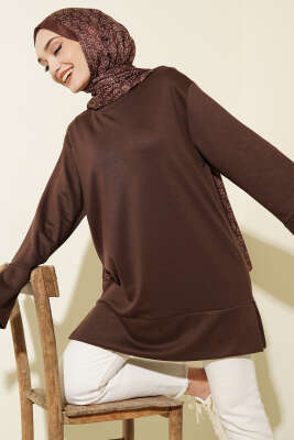 Kol Yırtmaçlı Loyşa Tunik Kahve - DESTİNA