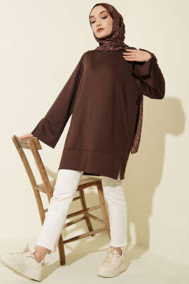 Kol Yırtmaçlı Loyşa Tunik Kahve - Tunik