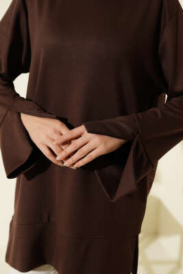 Kol Yırtmaçlı Loyşa Tunik Kahve - Tunik