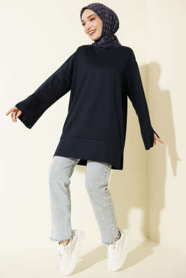 Kol Yırtmaçlı Loyşa Tunik Lacivert - DESTİNA
