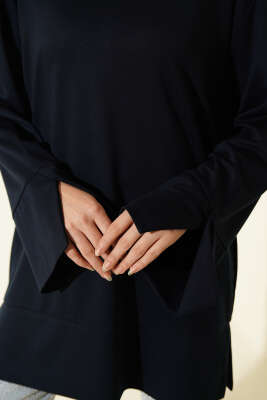 Kol Yırtmaçlı Loyşa Tunik Lacivert - Tunik