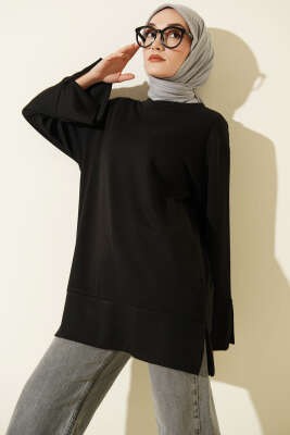 Kol Yırtmaçlı Loyşa Tunik Siyah - DESTİNA