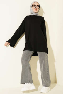 Kol Yırtmaçlı Loyşa Tunik Siyah - Tunik