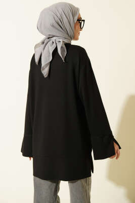 Kol Yırtmaçlı Loyşa Tunik Siyah - Tunik