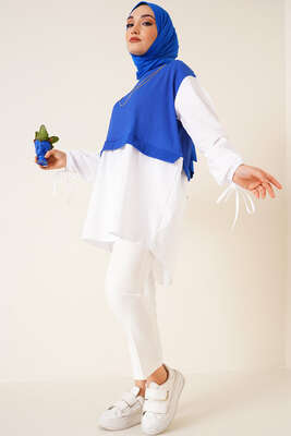 Koları Garnili Saks Tunik - Tunik