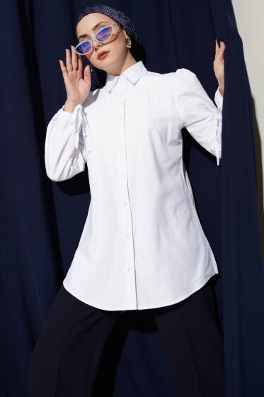 Kolları Bağcık Detaylı Gömlek Beyaz - Gömlek