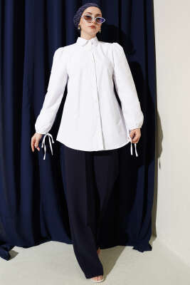 Kolları Bağcık Detaylı Gömlek Beyaz - Gömlek