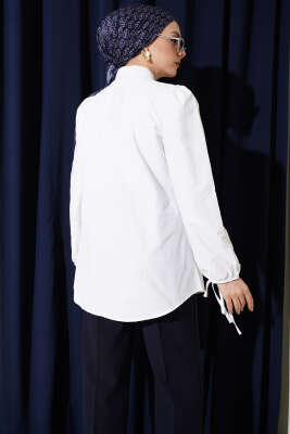 Kolları Bağcık Detaylı Gömlek Beyaz - Gömlek