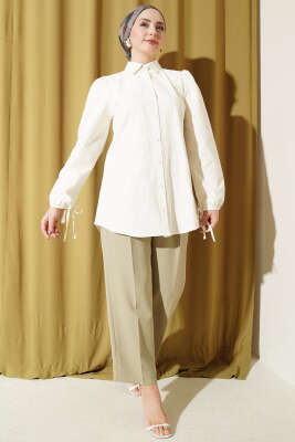 Kolları Bağcık Detaylı Gömlek Ekru - Gömlek