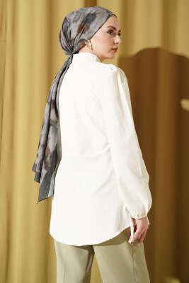 Kolları Bağcık Detaylı Gömlek Ekru - Gömlek