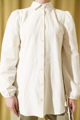 Kolları Bağcık Detaylı Gömlek Ekru - Gömlek