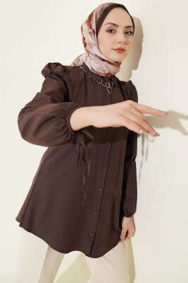 Kolları Bağcık Detaylı Gömlek Kahve - SAS