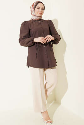 Kolları Bağcık Detaylı Gömlek Kahve - Gömlek