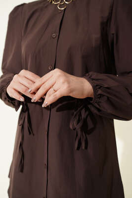 Kolları Bağcık Detaylı Gömlek Kahve - Gömlek