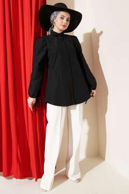 Kolları Bağcık Detaylı Gömlek Siyah - Gömlek