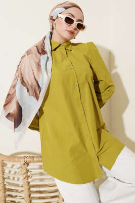 Kolları Bağcık Detaylı Gömlek Yağ Yeşili - SAS