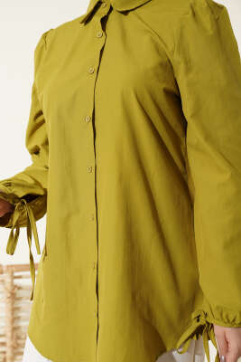 Kolları Bağcık Detaylı Gömlek Yağ Yeşili - Gömlek