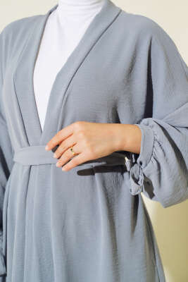 Kolları Bağcıklı Ayrobin Hırka Gri - Yılın Fırsatı