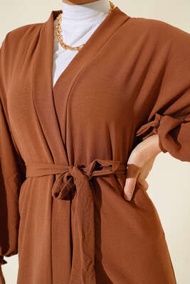 Kolları Bağcıklı Ayrobin Hırka Kestane - Yılın Fırsatı