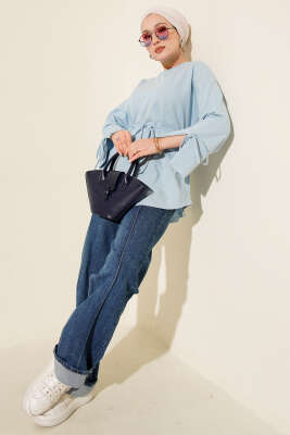 Kolları Bağcıklı İki İpli Tunik Bebe Mavi - Tunik