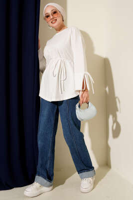 Kolları Bağcıklı İki İpli Tunik Beyaz - Tunik