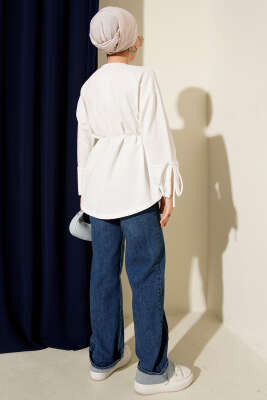 Kolları Bağcıklı İki İpli Tunik Beyaz - Tunik