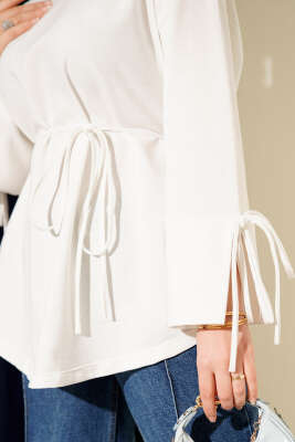 Kolları Bağcıklı İki İpli Tunik Beyaz - Tunik