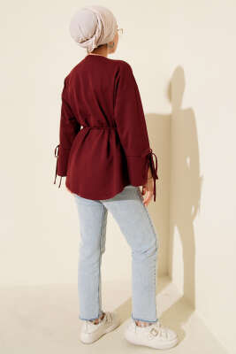 Kolları Bağcıklı İki İpli Tunik Bordo - Tunik