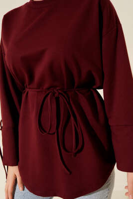 Kolları Bağcıklı İki İpli Tunik Bordo - Tunik