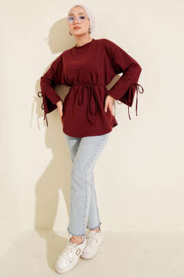 Kolları Bağcıklı İki İpli Tunik Bordo - Yılın Fırsatı