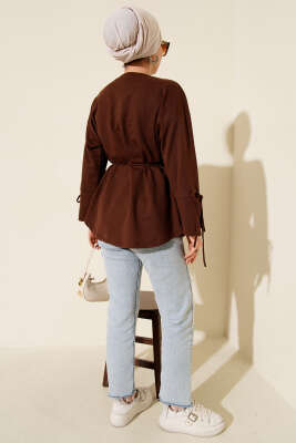 Kolları Bağcıklı İki İpli Tunik Kahve - Tunik