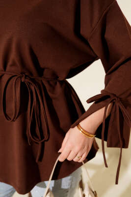 Kolları Bağcıklı İki İpli Tunik Kahve - Yılın Fırsatı