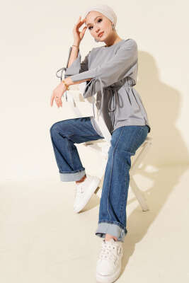 Kolları Bağcıklı İki İpli Tunik Kayrak Grisi - Tunik