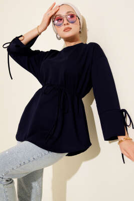 Kolları Bağcıklı İki İpli Tunik Lacivert - ELFİDA TEKSTİL