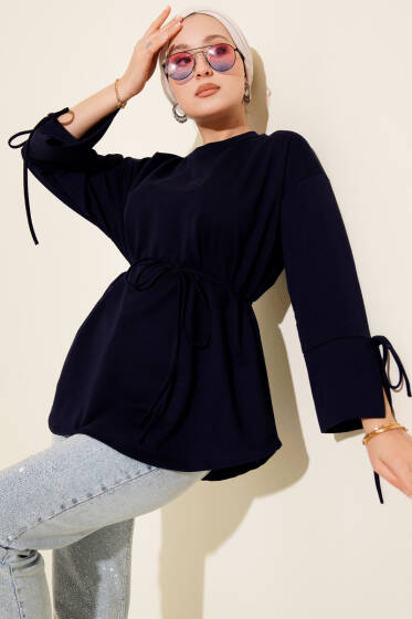 Kolları Bağcıklı İki İpli Tunik Lacivert - Yılın Fırsatı