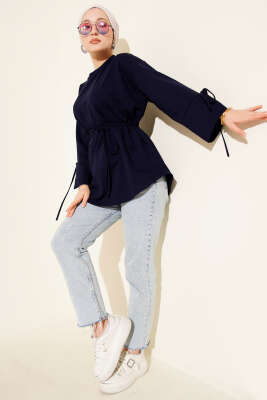 Kolları Bağcıklı İki İpli Tunik Lacivert - Yılın Fırsatı