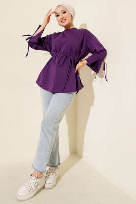 Kolları Bağcıklı İki İpli Tunik Mor - Tunik