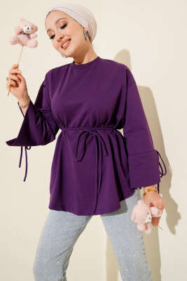Kolları Bağcıklı İki İpli Tunik Mor - ELFİDA TEKSTİL